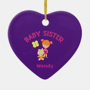 Décoration En Céramique Grande soeur avec bébé Soeur Nom Année Coeur
