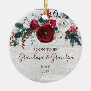 Décoration En Céramique Grands-parents floraux d'hiver rustique en bois de