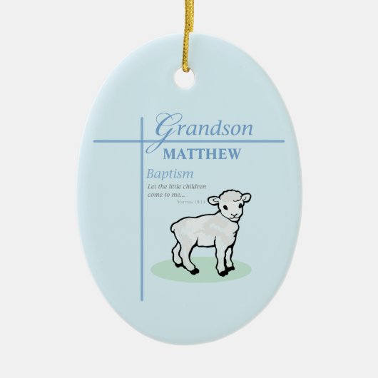 Décoration En Céramique Grandson Baptême Blue Boy Lamb Personnalisé (Devant)