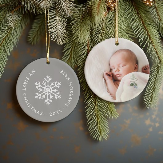 Décoration En Céramique Gray Winter Snowflake First Christmas Kesaké