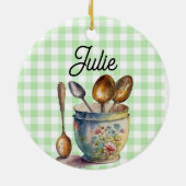 Décoration En Céramique "Green and White Checkered - Spoons in Cup (Dos)