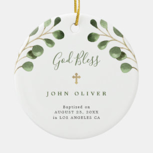 Décoration En Céramique Green eucalyptus foliage baby baptism photo