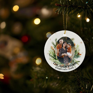 Décoration En Céramique Green Foliing Feuilles Famille Photo Joyeux Noël