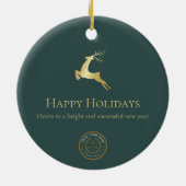Décoration En Céramique Green Gold Reindeer Happy Holidays Business Logo (Dos)