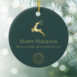 Décoration En Céramique Green Gold Reindeer Happy Holidays Business Logo