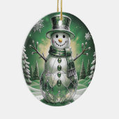 Décoration En Céramique Green Snowman Snowflakes Holiday Ornament (Droite)