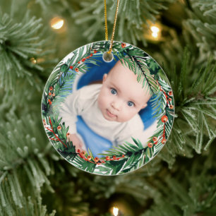 Décoration En Céramique Green Wreath My First Christmas Baby Photo