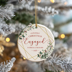 Décoration En Céramique Greenery Geometric Our First Christmas Engaged