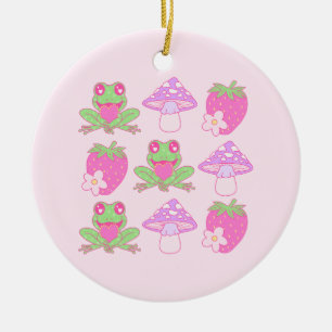 Décoration En Céramique Grenouille Kawaii, champignon et fraise