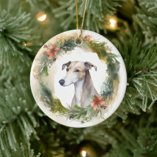 Décoration En Céramique Greyhound Christmas Wreath Festive Pup