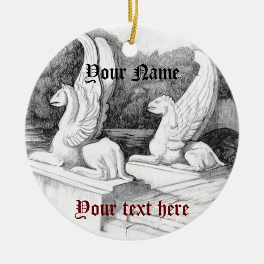 Décoration En Céramique Griffins sculpté crayon monochrome Art (Devant)