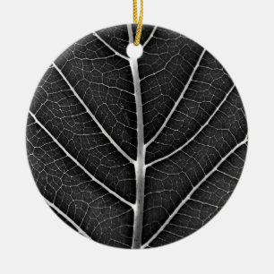 Décoration En Céramique Gros plan sur une feuille noire et blanche lumineu