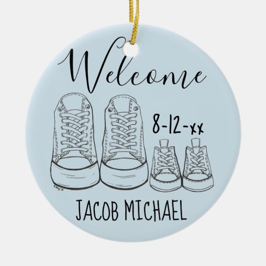 Décoration En Céramique Grosses chaussures Chaussures bébé Douche Baptême (Devant)