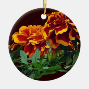 Décoration En Céramique Groupe de Marigolds orange avec pourboires jaunes
