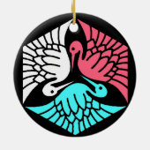 Décoration En Céramique Grues japonaises, corail, turquoise et noir (Dos)