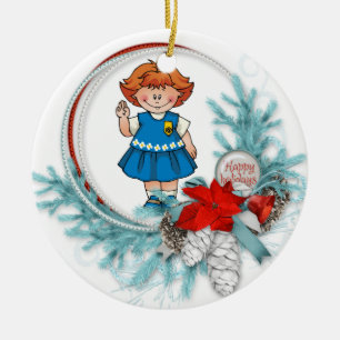Décoration En Céramique Guirlande bleue de pin de scout rouge de cheveux