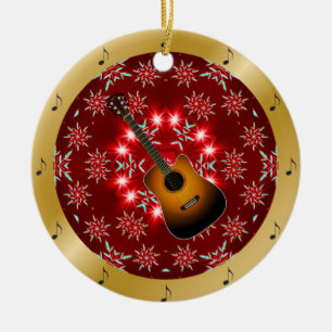 Décoration En Céramique Guitare ~ Argent ~ Rouge~ Or ~ Noël ~