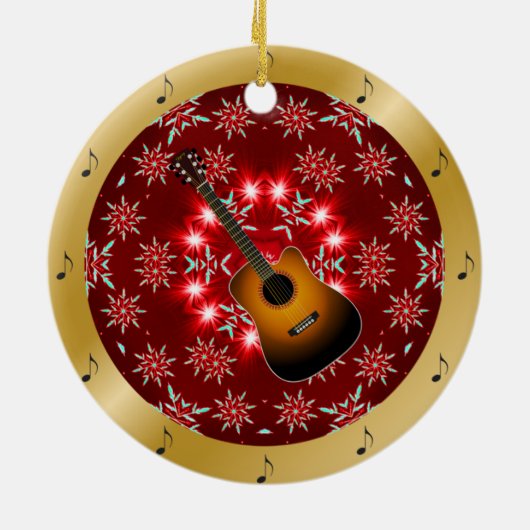 Décoration En Céramique Guitare ~ Argent ~ Rouge~ Or ~ Noël ~ (Dos)