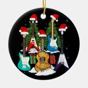 Décoration En Céramique Guitare de Noël Guitariste Père Noël Casquette Cad