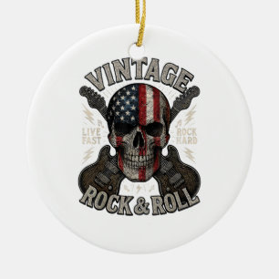 Décoration En Céramique Guitare Drapeau Américain Crâne Rock Vintage Retro