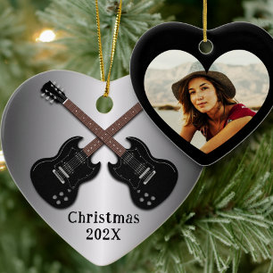 Décoration En Céramique Guitares électriques Noël Photo Cœur