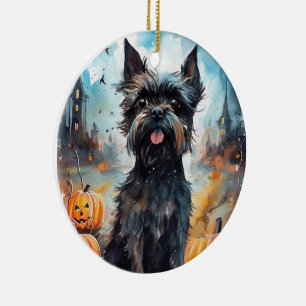 Décoration En Céramique Halloween Affenpinscher avec la peur Citrouille