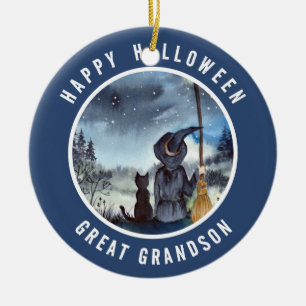 Décoration En Céramique Halloween Chat noir et la Sorcière étoile nuit