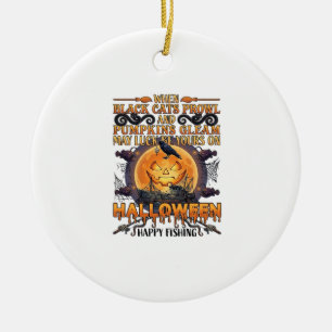 Décoration En Céramique Halloween Joyeux Pêche Chats Noirs Citrouilles Cor