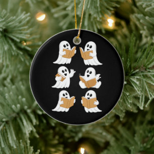 Décoration En Céramique Halloween Professeur Ghost Lecture Livres Librairi