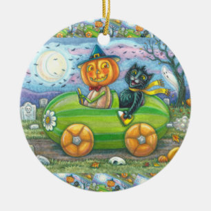 DÉCORATION EN CÉRAMIQUE HALLOWEEN ROAD TRIP, JACK ET CHAT NOIR AMIS