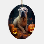 Décoration En Céramique Halloween Shar Pei Avec La Peur Citrouille (Droite)