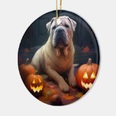 Décoration En Céramique Halloween Shar Pei Avec La Peur Citrouille (Gauche)