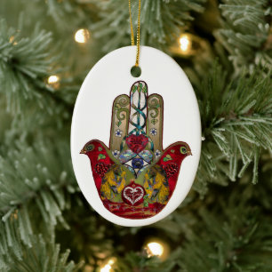 Décoration En Céramique Hamsa Rouge Oiseau Cœur Grenade Rubis