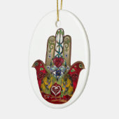 Décoration En Céramique Hamsa Rouge Oiseau Cœur Grenade Rubis (Gauche)