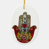 Décoration En Céramique Hamsa Rouge Oiseau Cœur Grenade Rubis (Devant)