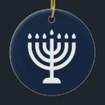 Décoration En Céramique Hanoukka festival menorah lumières bleu moderne<br><div class="desc">Ornement rond "Happy Hanoukka" en céramique avec Menorah.</div>