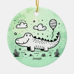 Décoration En Céramique Happy Alligator avec ballon - Cute Nursery Art