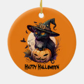 Décoration En Céramique Happy Halloween Chat noir et Jack-o-Lantern (Dos)