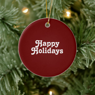 Décoration En Céramique "Happy Holidays", un marron blanc bordeaux