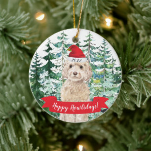 Décoration En Céramique Happy Howlidays champagne Cockapoo Chien Noël O