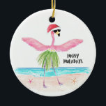 Décoration En Céramique Happy Huladays Flamant rose Tropical Beach Noël<br><div class="desc">Ajoutez un peu de charme tropical à votre Noël avec cette décoration "Happy Huladays" avec un flamant rose arborant une hula chapeau de Santa Chapelle dansant au bord de la mer. Cet ornement captivant capture l'esprit fantasque de la saison des fêtes et une ambiance de vacances amusante plage en un...</div>