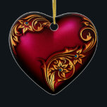 Décoration En Céramique heart ornament template<br><div class="desc">Beautiful heart shaped ornament with gold flourish scroll on a red heart,  perfect for hanging anywhere.</div>