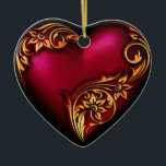 Décoration En Céramique heart ornament template<br><div class="desc">Beautiful heart shaped ornament with gold flourish scroll on a red heart,  perfect for hanging anywhere.</div>