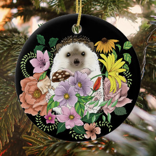 Décoration En Céramique Hérisson Mignon Fleurs Sauvages Colorées Forêt