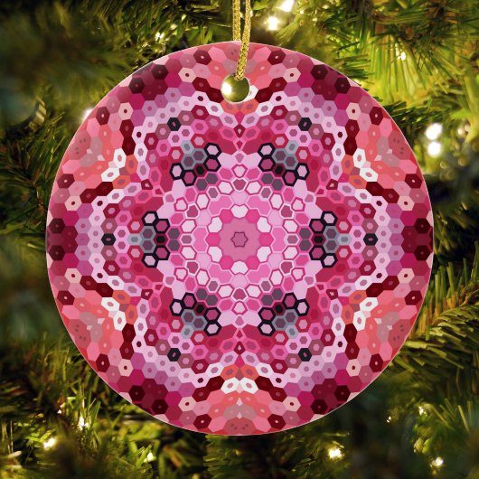 Décoration En Céramique Hex Mandala rose rouge et blanc