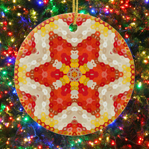 Décoration En Céramique Hex Mandala rouge et jaune