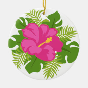 DÉCORATION EN CÉRAMIQUE HIBISCUS ROSE CHAUD
