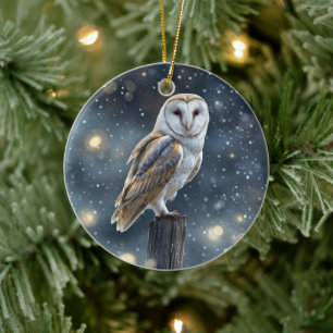Décoration En Céramique Hibou dans la neige Solstice d'hiver ou Noël