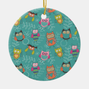 Décoration En Céramique Hiboux gribouillés sur Teal