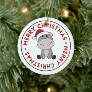 Décoration En Céramique Hippo Joyeux Noël Animaux d'hiver Hippopotames Cer